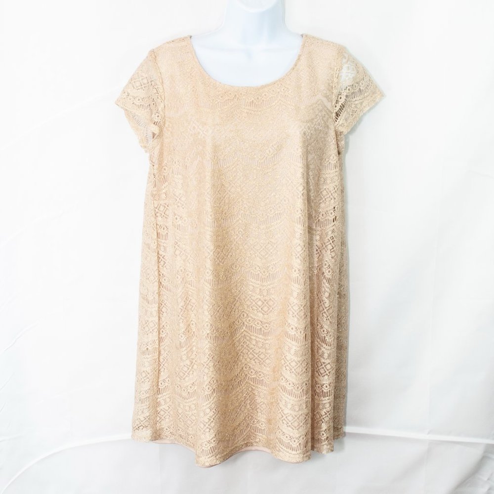NEW Socialite Lace Overlay Dress Juniors Large L Gold Metallic Coquette CC07